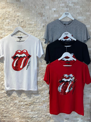 RollingStones póló piros és fehér színben