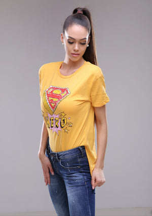 Hero t-shirt in white and yellow colors