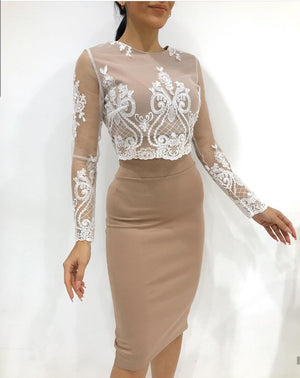 Julie Nude - 2-piece skirt set with lace top